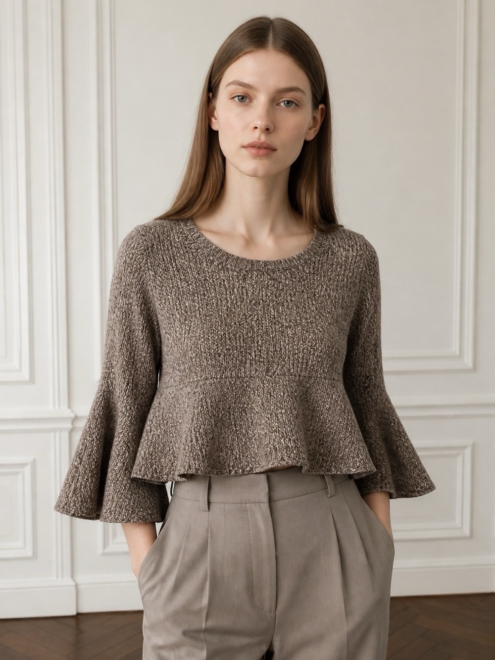 Express Merino Wool Blend Women's Pullover Knit Crop Brown Sweater Size Medium